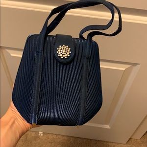 Blue satin hand bag